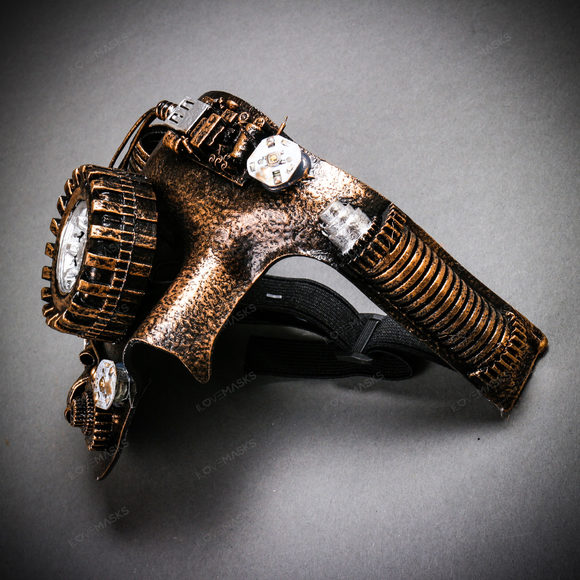 Phantom of the Opera Steampunk Mask with LED Lighting Masquerade - Black Gold - Picture 4 of 9